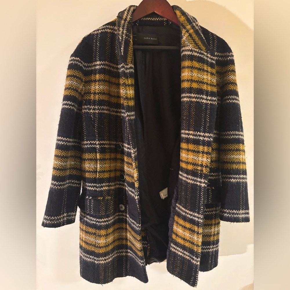 Zara  JUNIORS Wool Blend,Plaid Jacket. Yellow & Black,size 5,2 slit pockets,